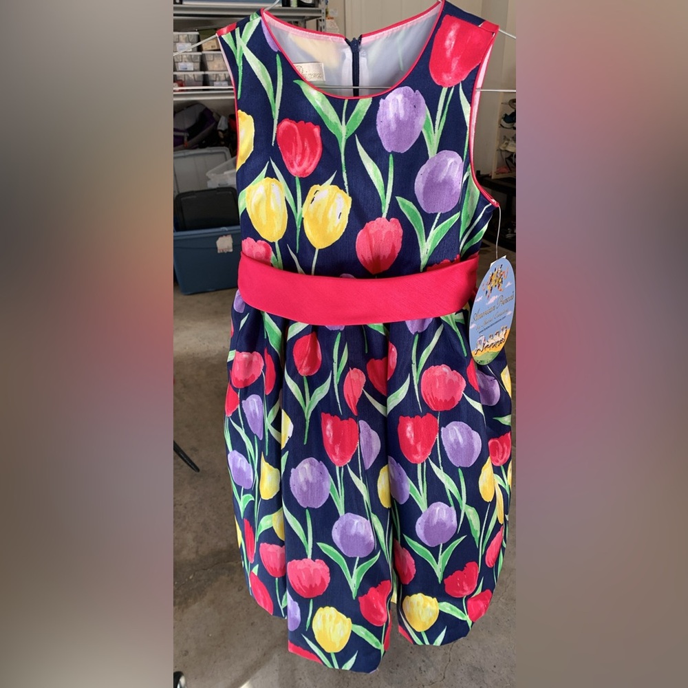 Floral Dress with watermelon red Belt